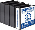 Samsill 4 Inch 3 Ring Binders, Economy Round Ring, Clear View Cover, 675 Sheet Capacity - for School, Home, Office - Black, 4 Pack