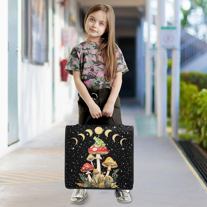 Mushroom Frog Binder Bag 3 Ring Zipper with Handle Shoulder Strap | for School Work Office Organizer Storage Case