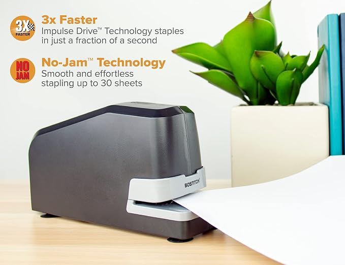 Bostitch Impulse Drive,30 Sheet Electric Stapler,No Jam Technology,Easy Reload,Black, (Pack of 6)