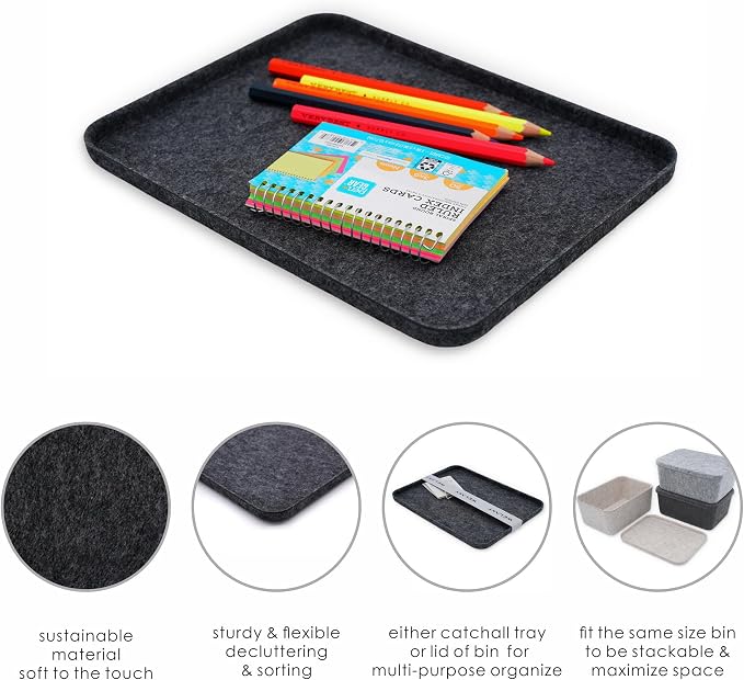 felt tray Charcoal Lid for Storage Bin Drawer Organizer Cap of Box