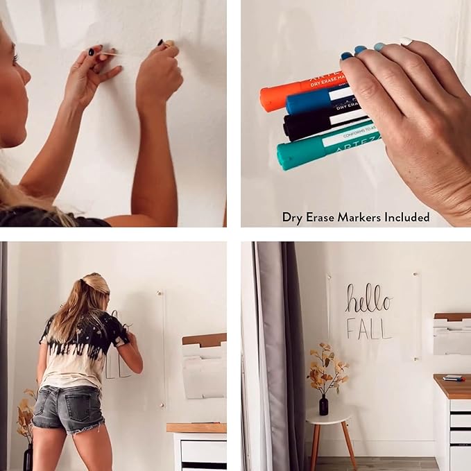 Ships Next Day, Made in USA - Acrylic Dry Erase Board | Non-Magnetic Dry Erase Board | Hanging Frameless White Board | Acrylic for Office, School and Home Walls | for Kids & Adults (Black - 36x48)