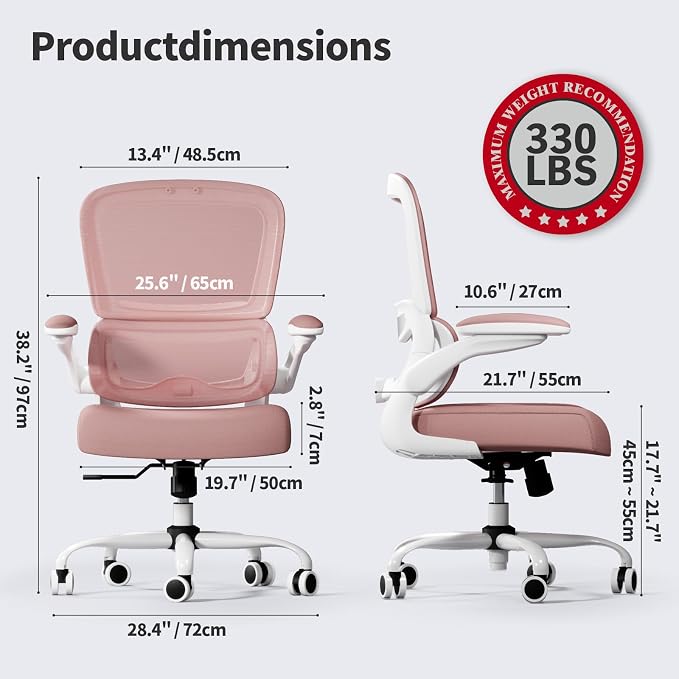 TRALT Office Chair - Ergonomic Desk Chair with Adjustable Lumbar Support, Mesh Computer Chair, Executive Chair for Home Office Comfortable Lumbar Support (1, Pink)