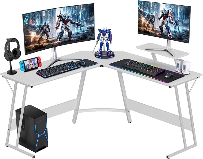 FDW L Shaped 51 Inch Gaming Desk,Corner Computer Desk,PC Gaming Desk,Writing Workstation with Large Monitor Stand for Home Office,Pure White