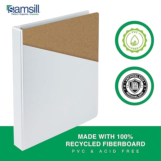 Samsill 1.5 Inch 3 Ring Binders, Made in USA, Economy Round Ring, Clear View Cover, 325 Sheet Capacity - for School, Home, Office - White, 4 Pack