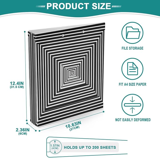 3D Black and White Optical Illusion Binder 1.5 Inch Binder with Clipboard&Pockets, Hardcover Binders 3 Ring, Heavy Duty Large File Folder for Office School Supplies - Holds 200 Sheets-2 Pack