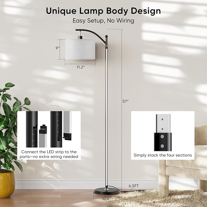 Smart LED RGBCW Corner Lamp with Linen Lampshade Compatible with Alexa, Color Changing Standing Lamp with 16 Million DIY Colors, Music Sync, Tall lamp for Living Bedroom Room,APP/Voice/Remote Control