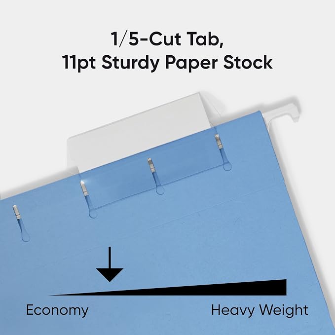 Smead Standard Hanging File Folders, 25 Count, Blue, 1/5-Cut Adjustable Tabs, Letter Size (64060)