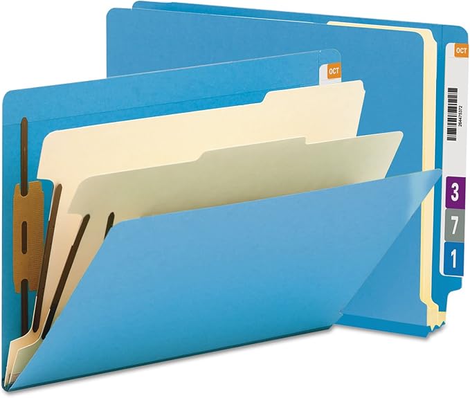 Smead End Tab Classification File Folder, 2 Dividers, 2" Expansion, Letter Size, Blue, 10 per Box (26836)