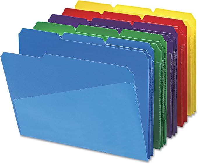 Smead Poly File Folders with Pockets, Folders for Documents, 1/3-Cut Tabs, File Folders Letter Size, Office Supplies, School Supplies, Set of 30