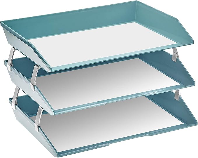 Acrimet Facility 3 Tier Letter Tray, Side Load, Letter Size/A4, Desktop File Organizer, Plastic (Solid Green Color)