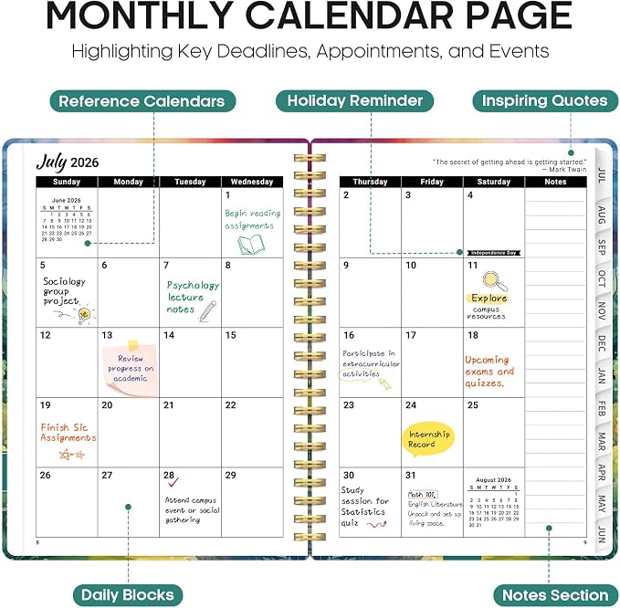 Taja Planner 2026-2027, Jul 2026-Jun 2027 Monthly & Weekly Calendar Planner | 8.5" x 11", Hardcover Academic Calendar, Teacher Student Agenda Book with Tabs, School Office Supplies, Mystic Forest