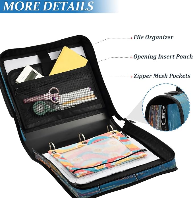 ALAZA Zipper Binder 3 Ring Turtle with Ocean Coral Binder Organizer with Zipper and Shoulder Strap Large Capacity Multi-Pocket Trapper Keeper File Folder for Office Supplies