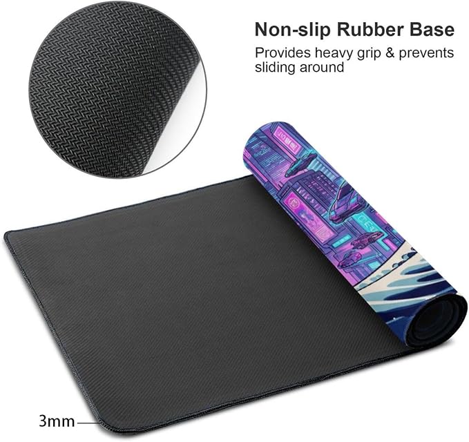 XXL Gaming Mouse Pad 31.5x15.7 Inch,Cyberpunk Neon Japanese Wave Desk Mat | Cyberpunk Japanese Wave Art Extended Mousepad with Water-Resistant Non-Slip Rubber Base,Large Desk Pad for Gaming,Office