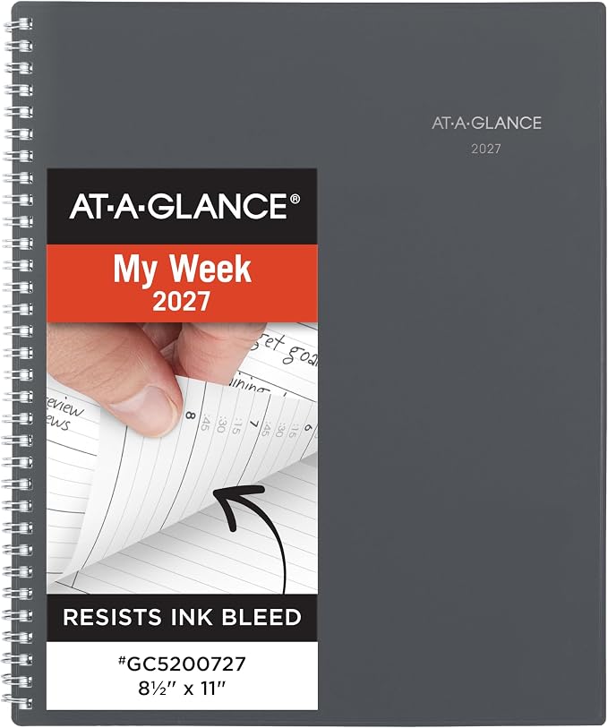 AT-A-GLANCE 2027 Appointment Book Planner, Weekly & Monthly, 8.5" x 11", Quarter-Hourly, DayMinder, Gray (GC5200727)