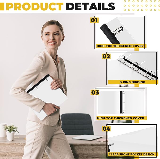 Henoyso 6 Pcs 1 Inch Telescoping 3 Ring Binder with Expandable Telescoping Spine 200 Sheets Capacity with Clear Front Cover 3 Round Rings Flexible Plastic Notebook Binder for School, Office(White)
