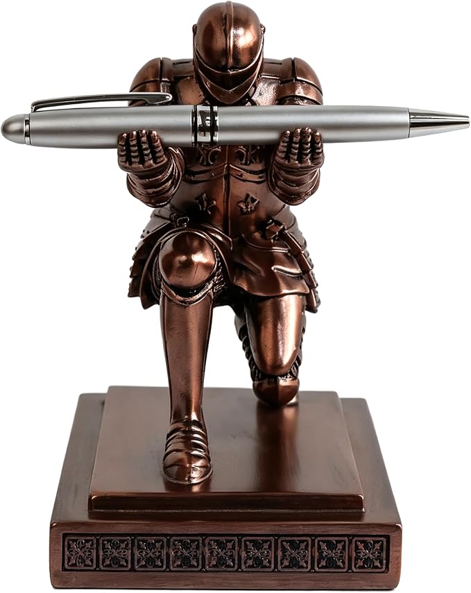 Soldier Executive Knight Pen Holder Personalized Desk Organizers Copper | Desk Accessory Pen Stand for A Gift - Decorative Resin Pencil Holders Desk Organizer For Men