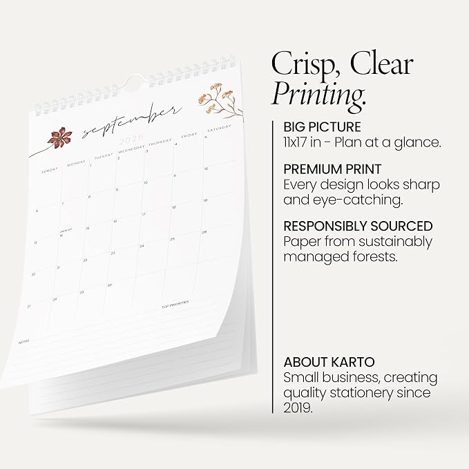 Karto Wall Calendar 2026-2027 11x17 in - Flowers | July 2026 to December 2027, Vertical, Boosts Productivity, Easy Monthly Planning