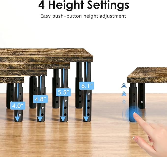 ECOLOVI Adjustable Wood Computer Monitor Stand Riser, Office Desk Organizer and Accessories for Monitor, Laptop, PC, Printer, Office Desk Accessories Workspace Organizer for Home Office Supplies, Brown 2-Pack