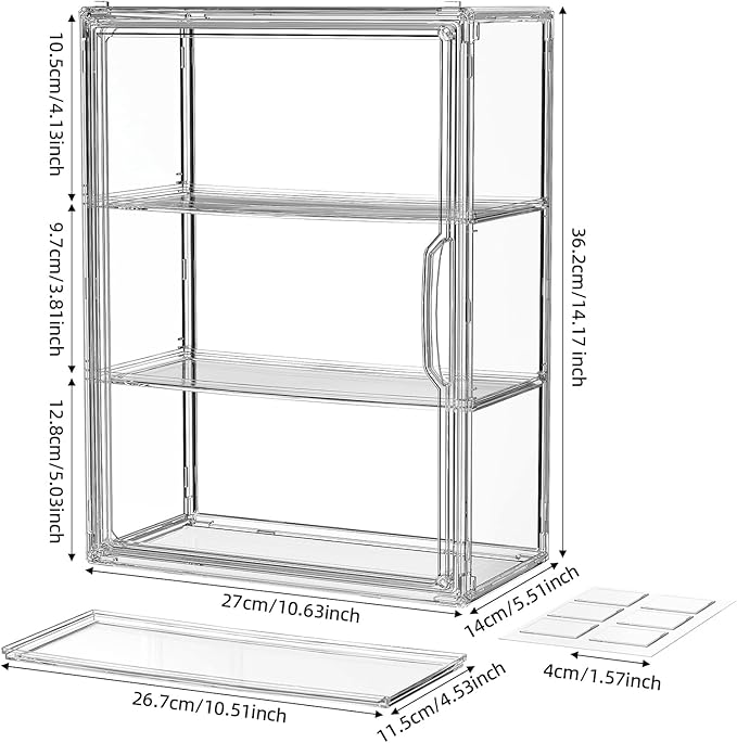 3 Tiers Clear Display Case for Figures Collectibles 2 Pack Wall Mounted Hobby Figurine Display Case, Display Box for Action Figures, Car Model, Funko
