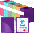 Henoyso 12 Pcs 1.5" 3 Ring Binders, Colored Binders, Pastel | Flexible Soft Binders, for Office School Business, Fits Letter Size 8.5'' x 11'' Paper, Holds 100 Sheets with 2 Pockets