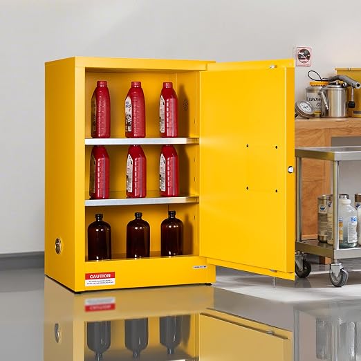 VEVOR Flammable Cabinet, 23.2 x 18.1 x 35.4 Inch, 13 Gallon Flammable Storage Cabinet with Adjustable Shelf, Cold-Rolled and Galvanized Steel Fire Cabinets, for Commercial Industrial Home Use, Yellow