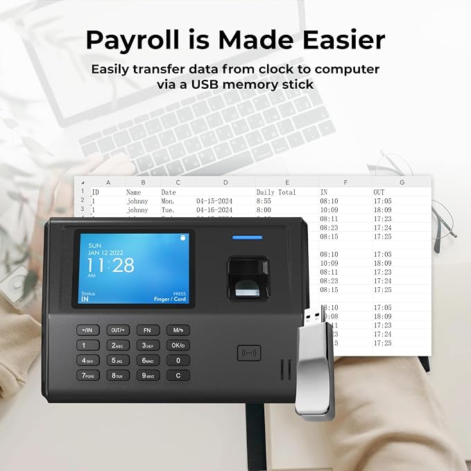 ANVIZ CX3 Fingerprint Time Clocks for Small Business Employees - No Monthly Fee No Software Required - Biometric Clock in and Out Machine - Right Out of The Box, Finger + RFID + Pin Punching