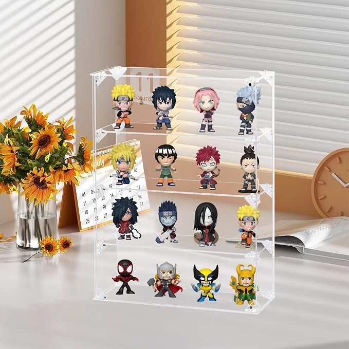 Acrylic Display Case, 4 Tier Clear Display Case for Mini Funko Pop Figures, Wall Mounted or Desktop Dustproof Display Cabinet Box for Collectibles Mini Toys Figurines Lego Model Dolls (12x4x15.9 inch)