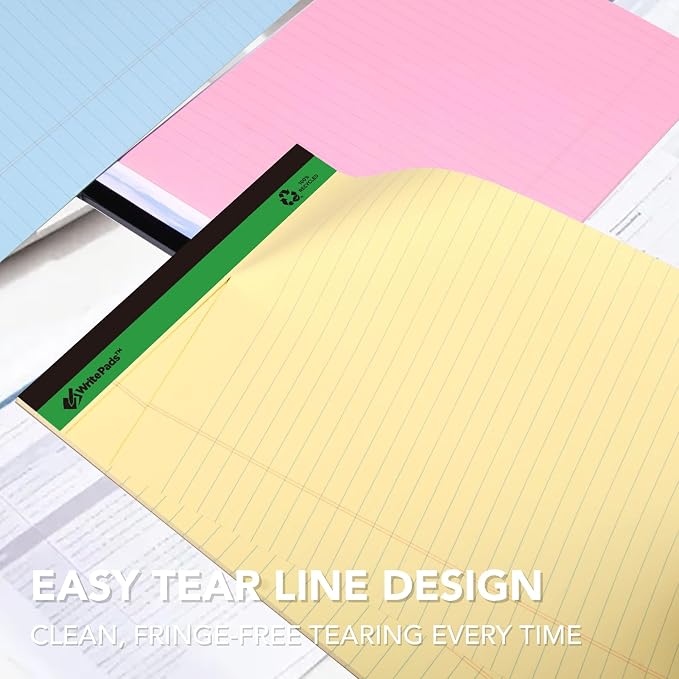 KAISA Colored Legal Pads - 5"x8" Narrow Ruled, 50 Sheets/Pad (8 Pads), Recycled Paper Writing Pad with Sturdy Back, Small Size for Easy Organization and Portability, KSU-6887