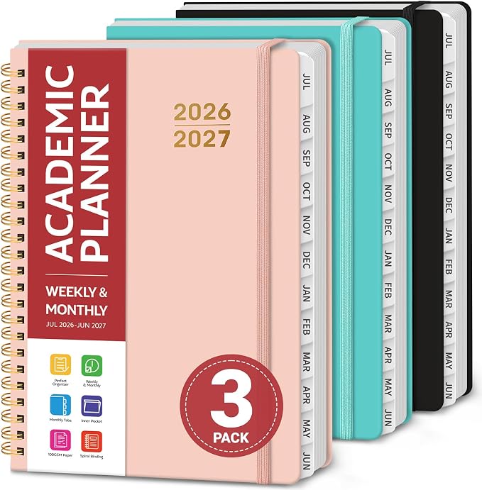 Taja 3 Pack Planner 2026-2027, Jul 2026-Jun 2027 Monthly & Weekly Planner | 6.3" x 8.5", Hardcover Academic Calendar, Teacher Student Planning Book for Office School Supplies, Black Pink Aquamarine
