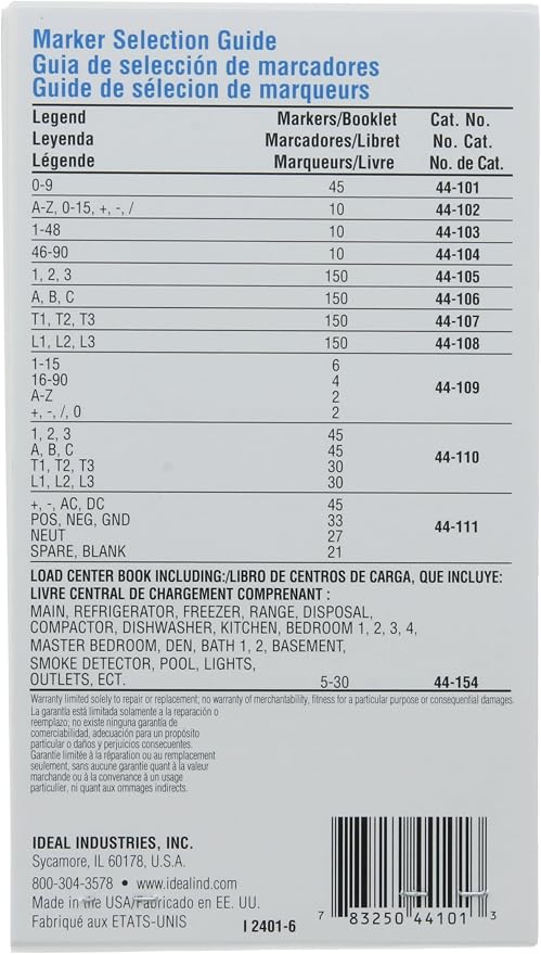 IDEAL Electrical 44-101 Wire Marker Booklet Legend: 0-9 (45 Each)