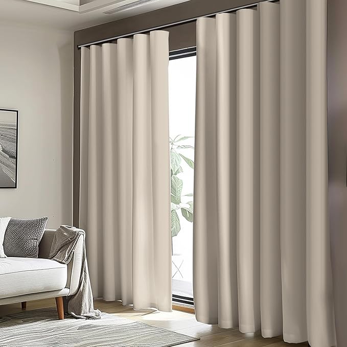 Cbsroro Room Divider Blackout Curtain Track Curtains Wall Dividers Panels Screen for Living Rooms Bedroom Office Privacy Partition Separation, W180 × L108 Inch,1 Panel, Beige