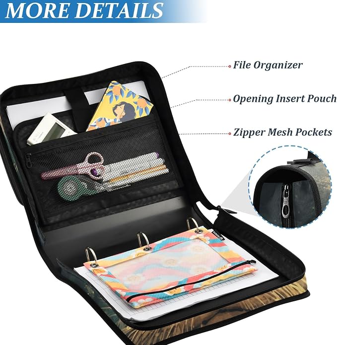 ALAZA Swimming Otters Zipper Binder 1.5 inch 3 Ring Binder Organizer with Shoulder Strap and Handle for Home Office Work