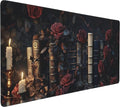 Aesthetic Book Gaming Mouse Pad, Black Red Dark Romanticism Desk Mat with Anti-Slip Base & Stitched Edges,35.4" x 15.7" in Desk Accessories for Women, Home Office Decor & Artistic Gift