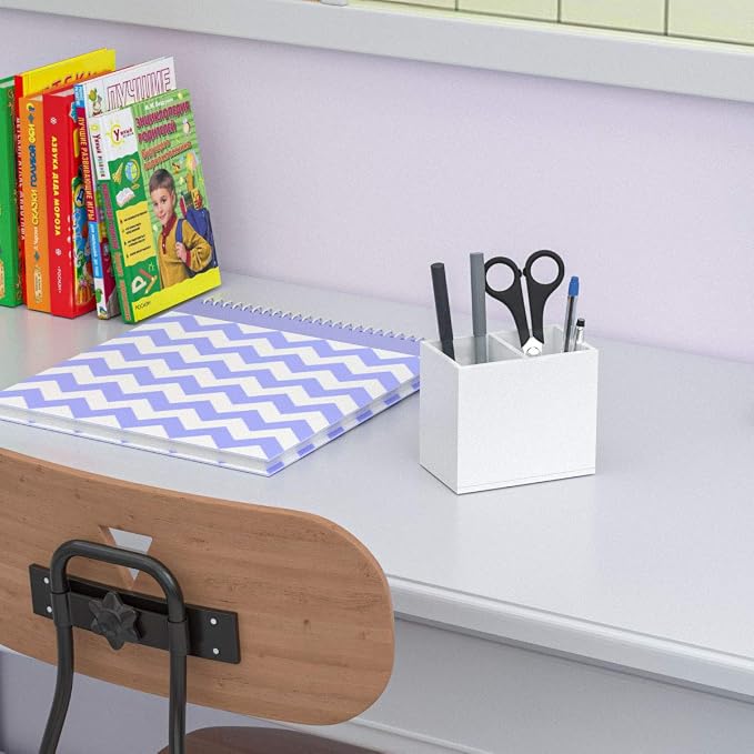 NIUBEE White Acrylic Pen Holder 2 Compartments, Desk Office Pencil Cup Desk
