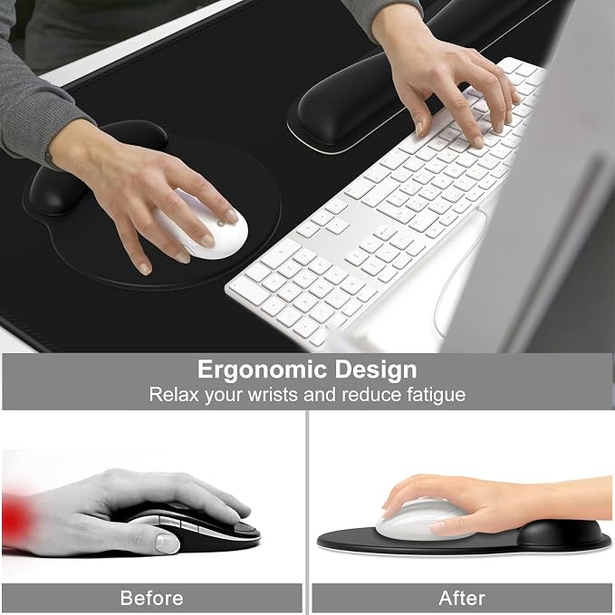Dapesuom Large Gaming Mouse Pad, Black Mouse Pads with Wrist Rest Wrist Support, 4in1 Big XXL Desk Mat Desk Pad + Ergonomic Mousepad + Memory Foam Keyboard Mat Wrist Rest + Coaster Set for Computer