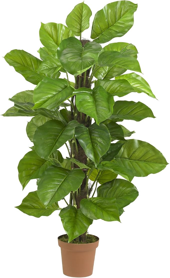 Nearly Natural 6583 Large Leaf Philodendron Decorative Silk Plant, 52-Inch, Green | Twisting Stems, Large Lifelike Foliage, Maintenance-Free, Nursery Pot Included, Perfect Office or Living Room Accent
