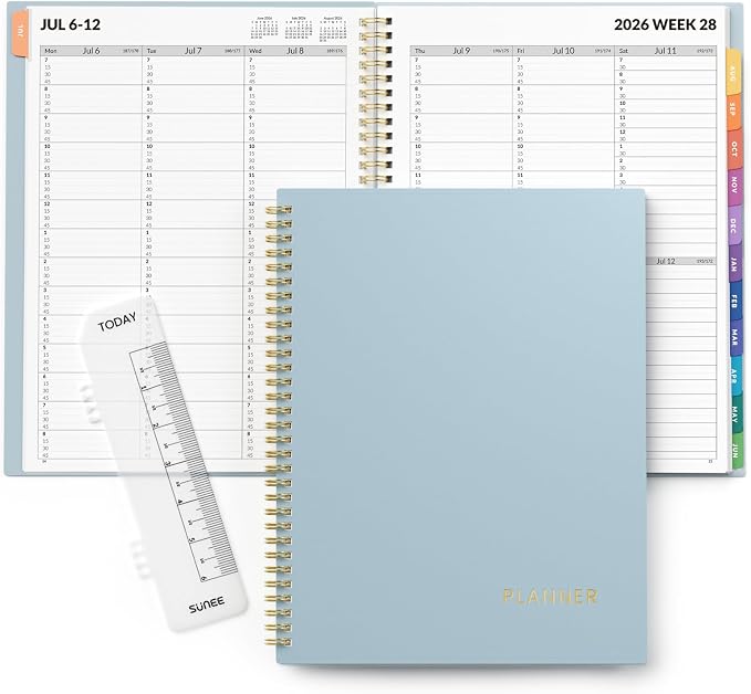 SUNEE 2026-2027 Appointment Book, Quarter-Hourly, Weekly & Monthly - from July 2026 to June 2027, 8.5"x11" Academic Planner, Flexible Cover, Note Pages, Bookmark, Spiral Binding, Blue