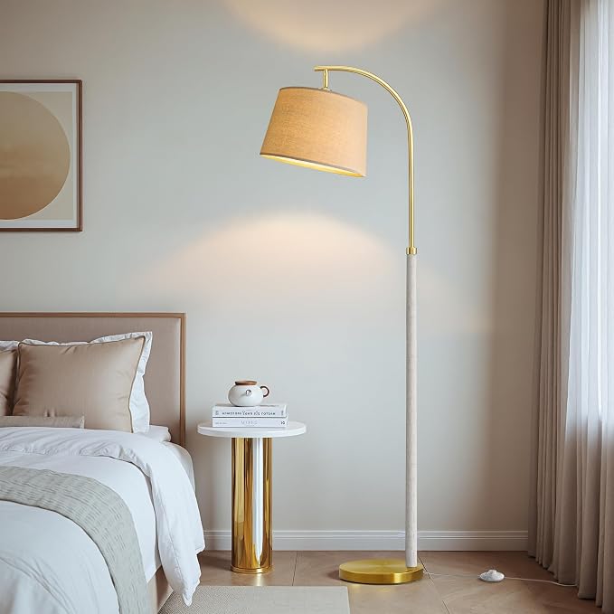 G-SAFAVA Real Wood Floor Lamps for Living Room Bedroom, 62.5" Mid Century Modern Lamp Gold Standing Tall Arc Lamps with Foot Switch, Floor Lamps for Nursery Office Decor Corner Reading Room Light