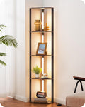 EDISHINE 64" Corner Shelf Floor Lamp for Living Room, Modern LED Corner Light with Shelves, 3CCT, Stepless Dimmable Tall Floor Light for Bedroom, Office, Dining Room, 3000K 4000K 5000K, Black Walnut | Stepless Dimming, 4-Layer Shelf, Foot Switch, 3000K...