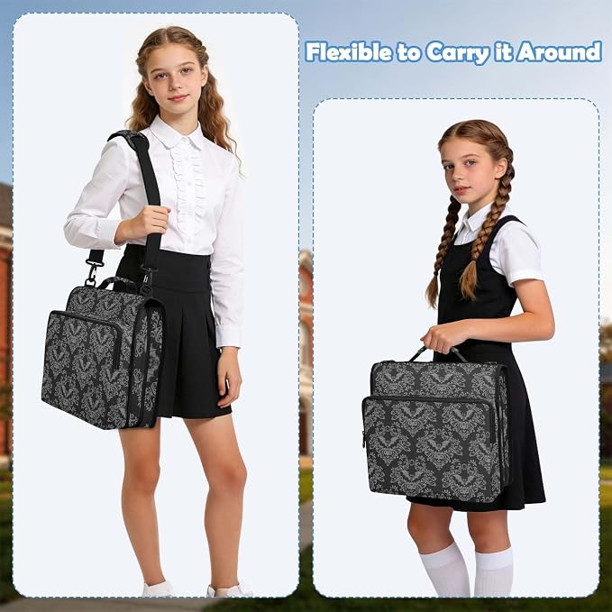 Goth Bats Black Zipper Binder File Organizer Bag 3 D-Ring | with Shoulder Strap, Holds 500 Sheets & 14in Laptop, 3 Ring Binder for Office Supplies