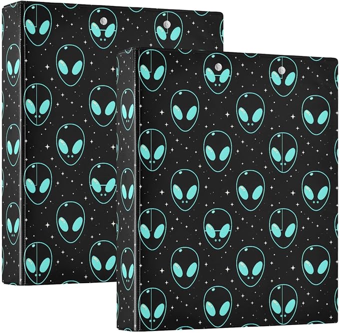 Blue UFO Alien 3 Ring Binder 1.5 Inch 2 Pack with 200 Sheet for Kids School Supplies Women Men Office