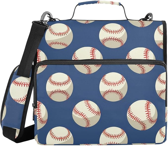 Baseballs Ball on Blue 3 Ring Binder Bag 1.5 inch Binder Organizer with Zipper Shoulder Strap 500 Sheet Documents Storage for School Office