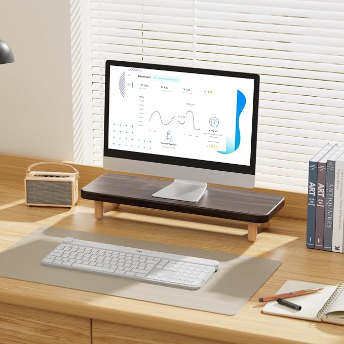 Monitor Stand Riser, 24 Inch Wood Desk Organizer with Monitor Stand & Storage Computer Monitor and Laptop Riser Multifunctional Laptop Stand Desk Organizer for Office Home Screen/Laptop/PC (Dark Walnut)