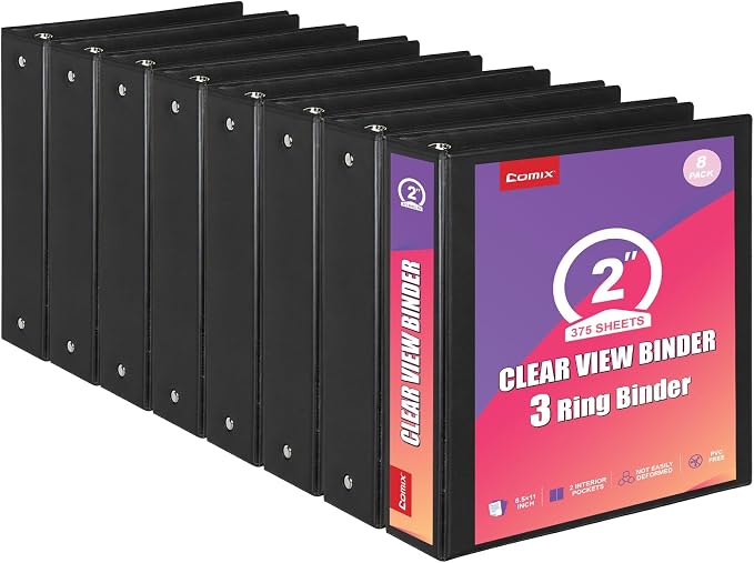 Customizable Round Ring Binder, 2 Inch 3 Ring Binder, Heavy Capacity Minimalist PVC-Free Binder with Clear View Cover, Lay-Flat Design for Extensive Document Organization at Home, School & Office