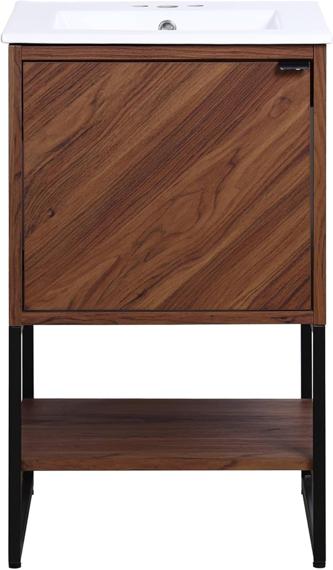 JONATHAN Y Juhl 20" Chevron Freestanding Bathroom Vanity Cabinet, Walnut | Modern Minimalist Design, 18" Deep 33" Tall, Soft-Close Door, Interior And Open Shelves, Sink Not Included