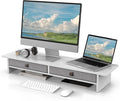 Fenge 35 Inch Monitor Stand with Drawer Storage, Computer Riser for Desk | Wooden Computer Shelf, 2 Tiers, for Dual Monitor/Laptop/PC/TV/Printer up to 55Lbs, Home Office Desk Organizer