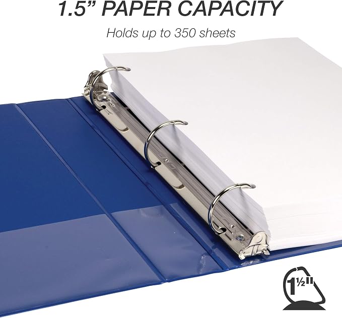 Samsill Durable 1.5 inch 3 Ring Binder, D Ring Binder, 100% Recycled Chipboard, Blue