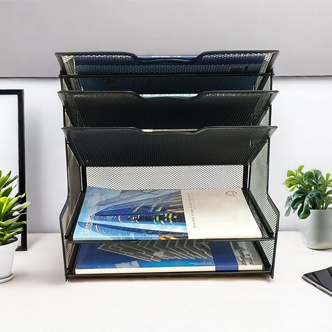 5-Tier Metal Office Desk Organizer,Paper Tray Organizer for Desk,Black | Office Desk Accessories for File Organizer