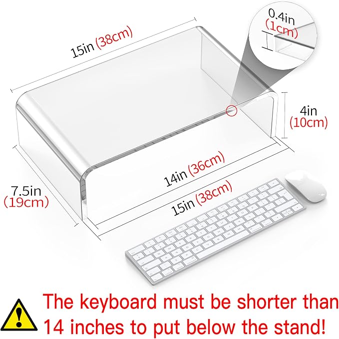 Acrylic Monitor Stand Riser Clear Laptop Stand Riser L15 xW7.5 xH4 | PC Holder, Compatible with All Notebooks and Monitor, Decoration for Office & Home,White Aesthetic Design, Office Supplies