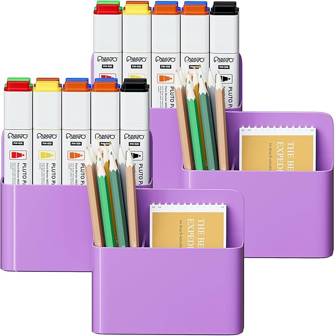 Magnetic Dry Erase Marker Holder, Magnetic Pen Holder Whiteboard Pen Holder Dry Erase Marker and Eraser Organizer,Powerful Neodymium Magnets 4pcs (Purple)